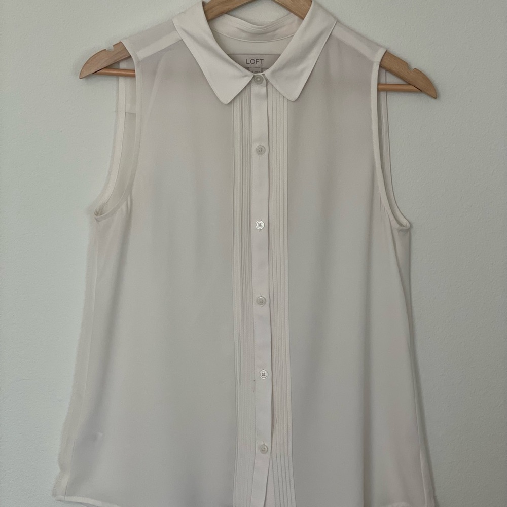 LOFT Cream Sleeveless Blouse with Peter Pan Collar